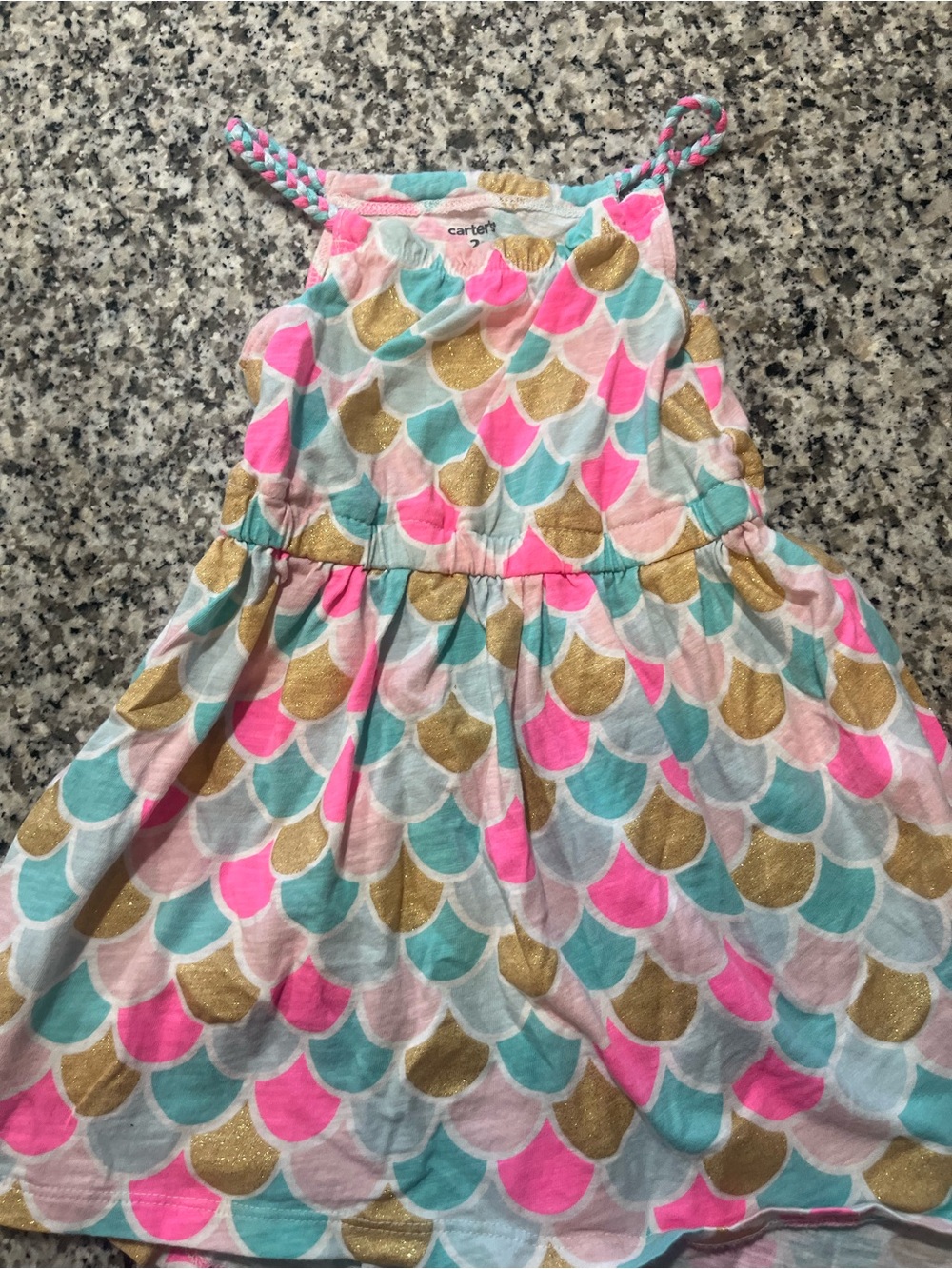 Carter's Pink, Teal & Gold Scallop-Print Tank Dress